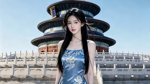 在天坛游玩的旗袍美女