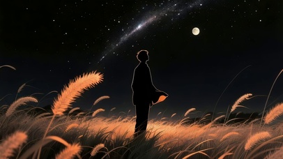 夜晚草原少年