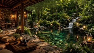 森林溪潭庭院