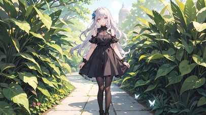 清新绿林小道少女