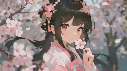 春天桃花女孩