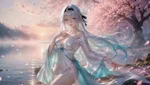 樱花湖畔银发二次元美少女
