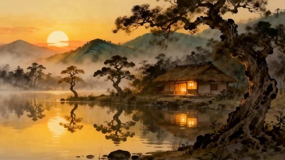 夕阳树木