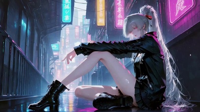 雨夜银发少女绯雪