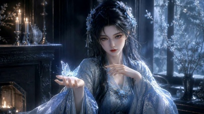 古风清冷美女掌中发光蝴蝶