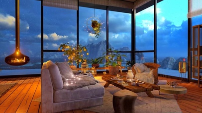 雪天在海岛上的度假小屋