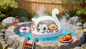 线条小狗温泉浴