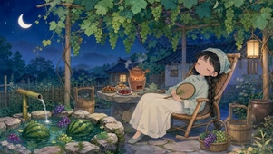 夏夜庭院纳凉少女