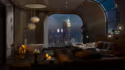 4K雨天都市公寓房间