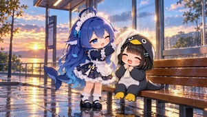 Q版萌趣雨后车站大肥鱼