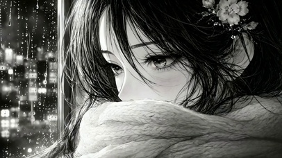 雨夜窗边少女