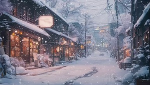 古城小镇冬日大雪纷飞