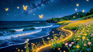 星河下的荧光海岸花田