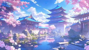 樱花古风庭院
