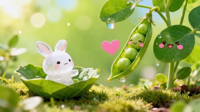 迷你微观世界豌豆荚里的水晶兔子