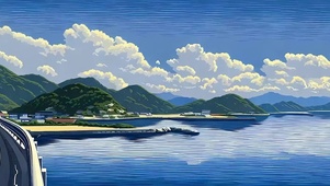 蓝天白云树木公路带鱼屏