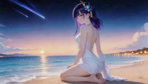 治愈夜晚海边女孩