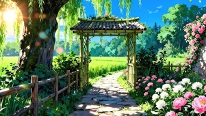 护眼绿景花草树木双屏