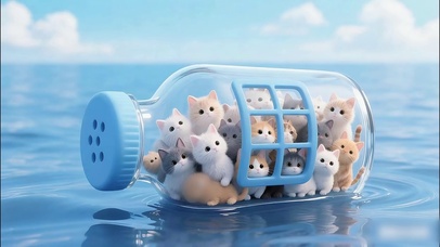 海上飘瓶里的小奶猫