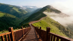 云雾青山栈道风光