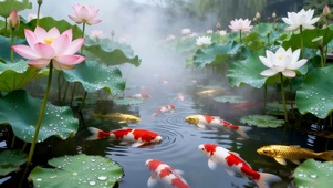 荷花池塘锦鲤