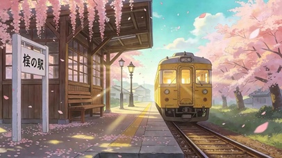 樱花树木火车