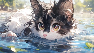 小猫学游泳