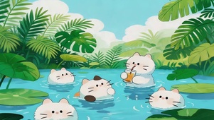 夏日池塘猫咪