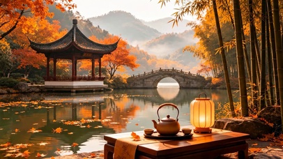 落叶山水湖畔