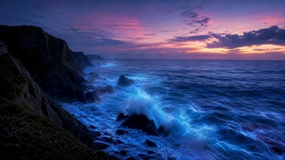 黄昏海浪礁石