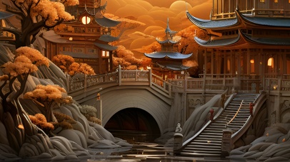 中秋满月中国风建筑山水插画