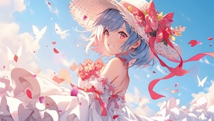 红色玫瑰花美少女蝴蝶唯美治愈