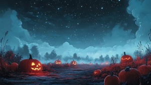 神秘云雾星空万圣南瓜