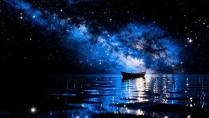 星空下湖面小船