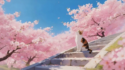 石台阶上猫咪