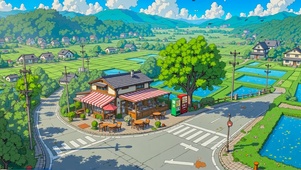 治愈乡村路口商店