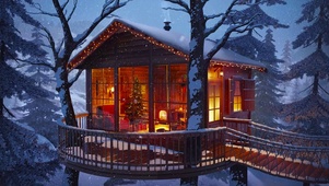 冬日雪天圣诞树屋