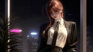 都市夜晚西装红发美少女