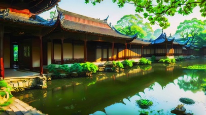 中国古建筑和鱼池