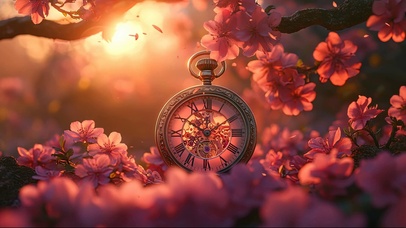 夕阳樱花森林钟表
