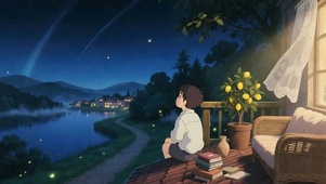 夜晚望着星空男孩
