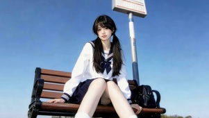 治愈长椅上女孩