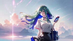 晴空下的二次元长发美少女