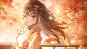 清纯秋日枫落少女