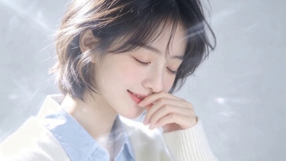 阳光短发少女浅笑