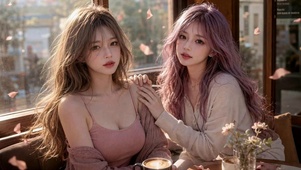 午后咖啡馆温柔闺蜜美女