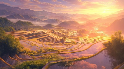 落日梯田风光