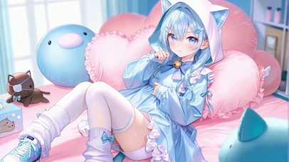 蓝发猫耳萝莉居家日常