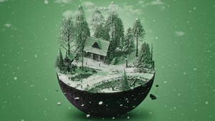 绿色唯美冬季春季雪景 天空之城