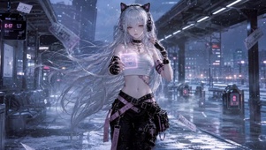 赛博朋克猫耳银发美少女